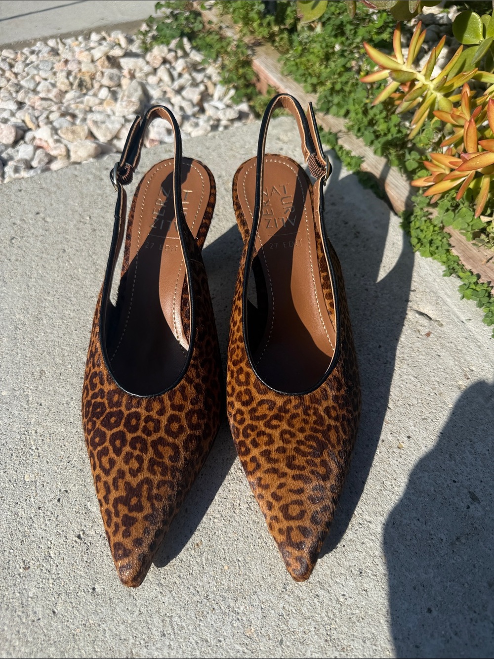 Naturalizer Leopard Print Pointed Toe Slingback Flats - Brown/Black